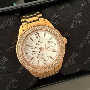 Bulova Rose Gold Crystal Bezel Women's Watch